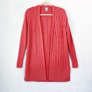 Chico's Cable Knit Wool Cashmere Blend Long Line Sweater in Stawberry Blush Sz S